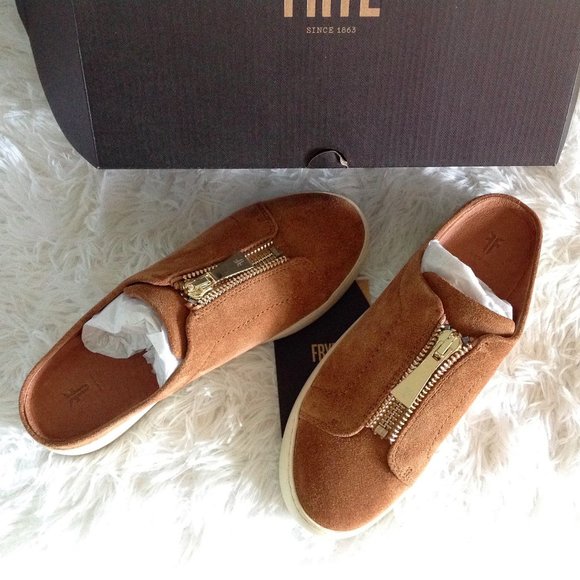 Frye Lena Zip Tan Suede Mules - Picture 8 of 12